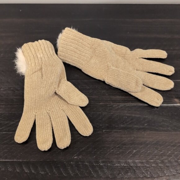 3/$20 LAURA Chenille Winter Gloves Faux Mink Fur Pom Poms Ribbed Acrylic Knit - Picture 6 of 11
